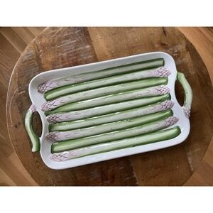 Asparagus 15"‎ Plate Hand Painted 5556 Made in Italy by ANCORA Green EUC